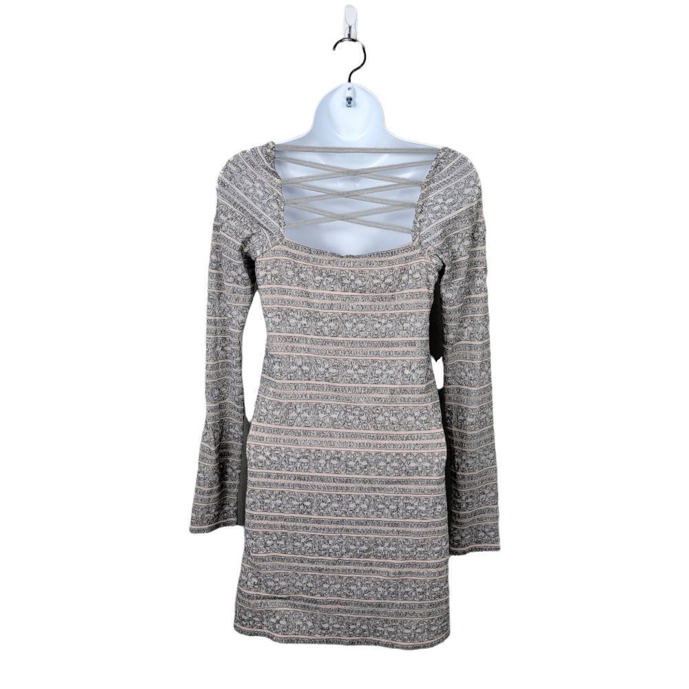 Free People Lace Up Back Knit Mini Dress Pink Gray Small